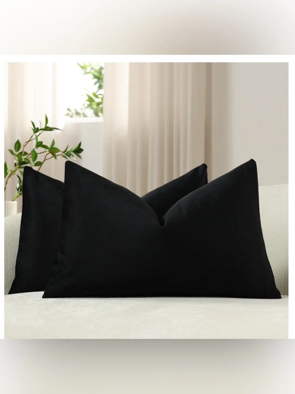 Black Velvet Lumbar Pillow Covers 12x20” (2-pack) - BLACK